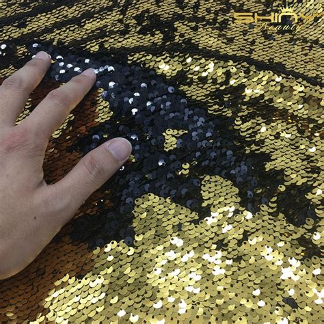 Shinybeauty Gold And Black Reversible Mermaid Fish Scale Sequin Fabric