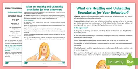 What Are Healthy And Unhealthy Boundaries Activity Sheet