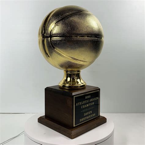 Gold Basketball Resin On Walnut Base Trophy By Athletic Awards