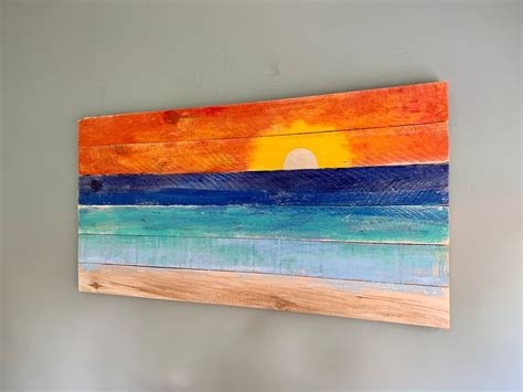 Hand Painted Sunset On Reclaimed Pallet Wood Hawaii Sunset Etsy