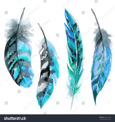 Feathers Painted With Watercolors On White Background Watercolor Color