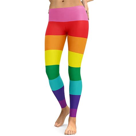 Rainbow Leggings Women Colorful Stripe Tight Pants Womens Funky