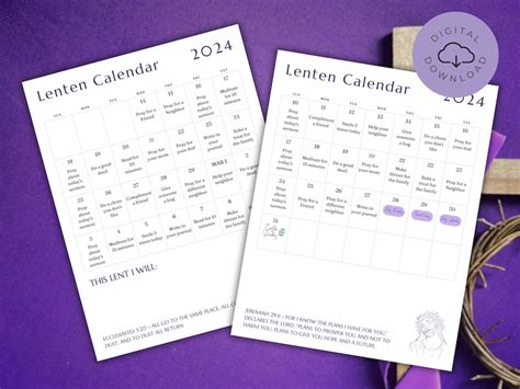 Lenten Calendar 2024 Printable Lenten Prayer Calendar Easter Countdown