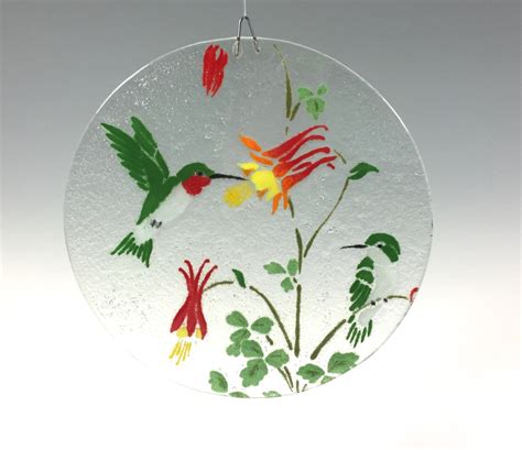 Hummingbird Suncatcher Fused Glass Hummingbirds Humming Etsy