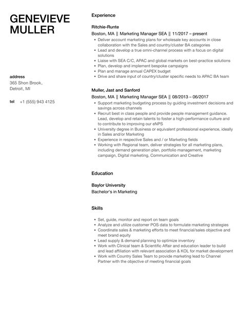 Marketing Manager SEA Resume Samples | Velvet Jobs