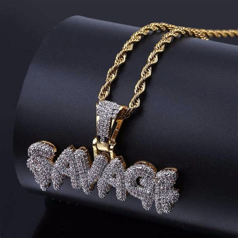 Full Aaa Cz Zircon Paved Bling Iced Out Savage Bubble Letter Men Hip