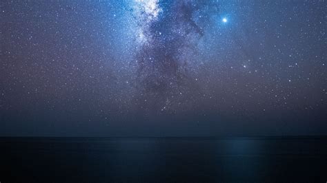 Download Wallpaper 2048x1152 Starry Sky Stars Milky Way Night Sea