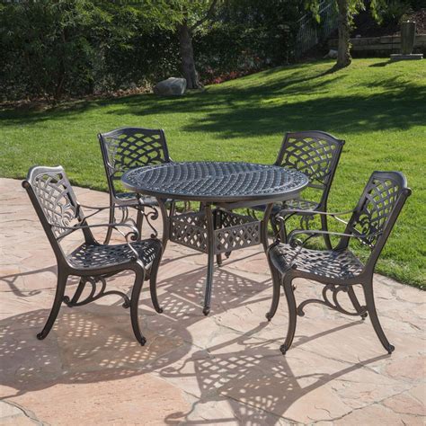 5 Piece Shiny Copper Brown Finish Outdoor Furniture Patio Expandable