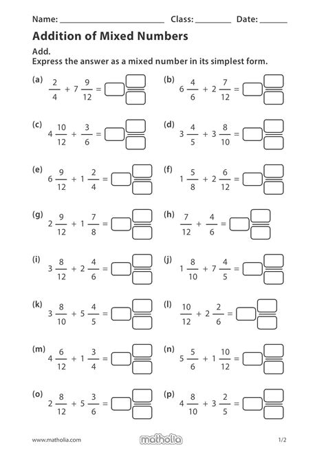 Math Mixed Numbers Worksheets