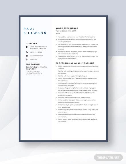 The purpose of this document is to demonstrate that you have the necessary skills (and some. Fashion Stylist Resume/CV Template - Word (DOC) | Apple (MAC) Pages