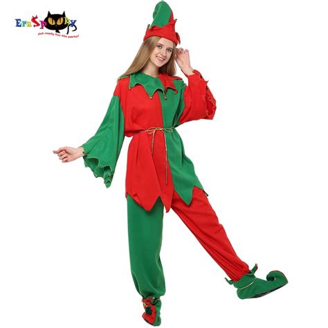 Eraspooky Green Christmas Elf Costume Women Santa Claus Suit Christmas Costume Adult Carnival