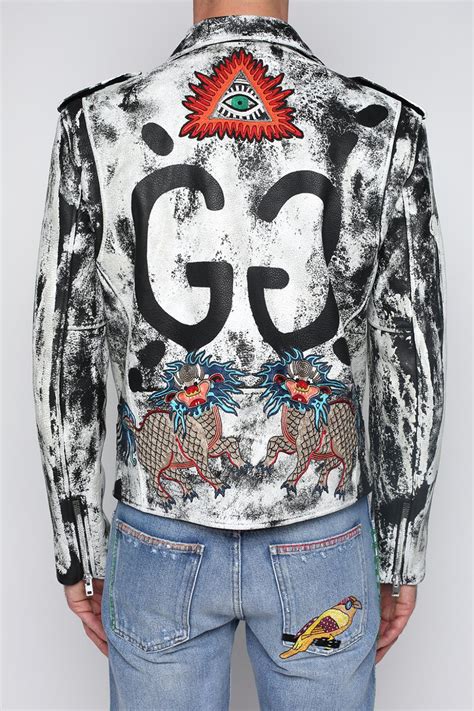 Gucci Embroidered Leather Jacket In White For Men Lyst