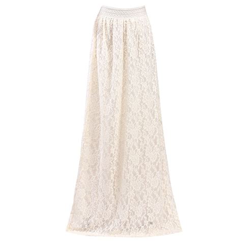 Fashion Women Girl Double Layer Lace Flower Pleated Maxi Skirt High