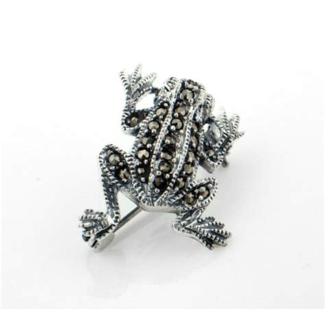 Silver Insanity Sterling Silver Marcasite Frog Lapel Pin Or Brooch