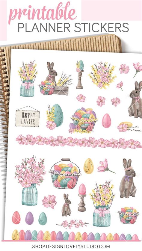 Printable Easter Planner Stickers Bunny Planner Stickers Etsy