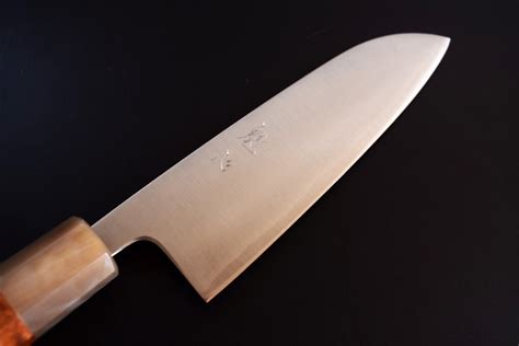 Kaishin Ginsan Thin Chef Knife Santoku With Wiped Urushi Handle