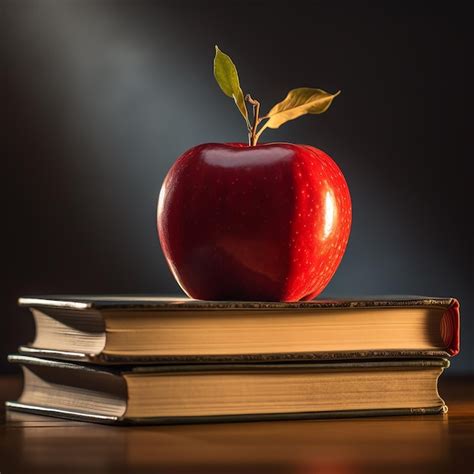 Premium Ai Image A Red Apple On Top Of Books