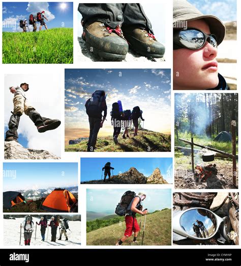 People In Hike Collage Stock Photo Alamy