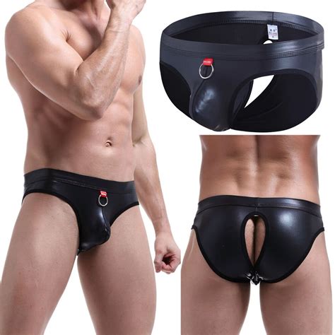 Mens Faux Leather Backless Thongs Pouch Underwear Back Open Crotch Briefs S Xl Ebay