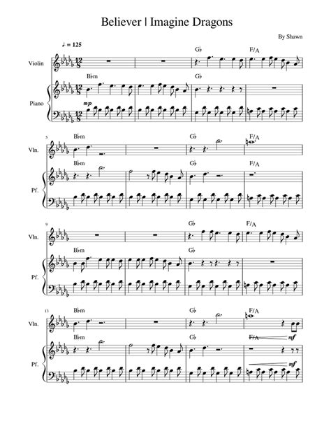 Believer Imagine Dragons Violinandpianoduet Sheet Music For Violin