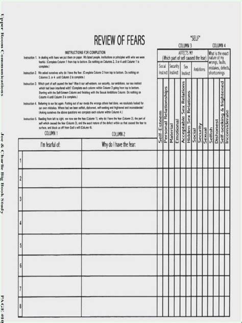 Aa 4th Step Worksheet A Guide To Recovery Style Worksheets