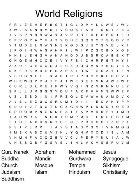 World Religions Word Search Wordmint
