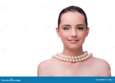 The Woman With Pearl Necklace Isolated On White Stock Photo Image Of