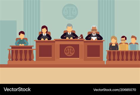 Courtroom Interior With Judges And Lawyer Justice Vector Image
