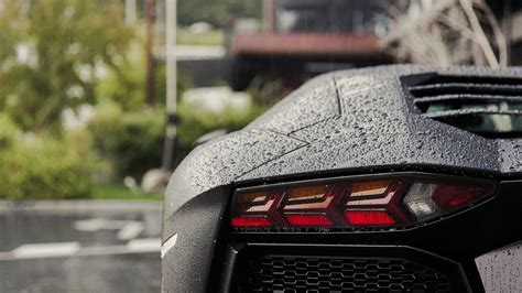 Wallpaper Rain Water Drops Lamborghini Aventador Black Cars