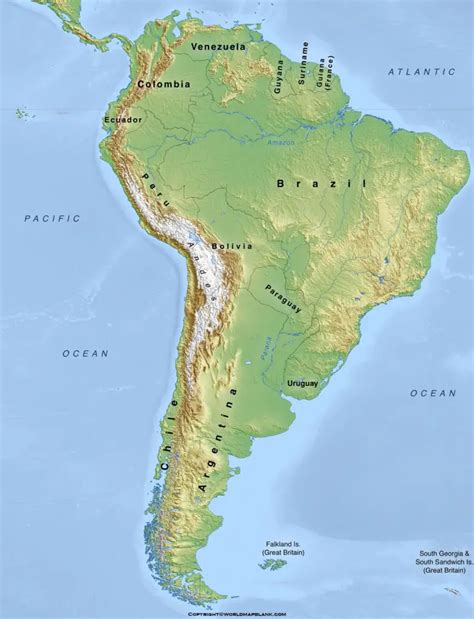 South America Physical Map Map Of South America Physical