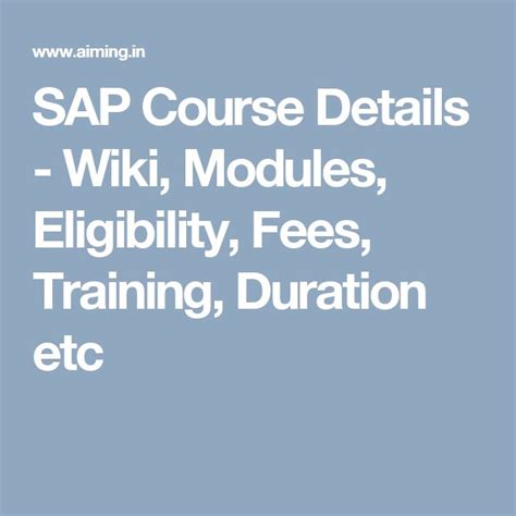 Sap Course Details Wiki Modules Eligibility Fees Training