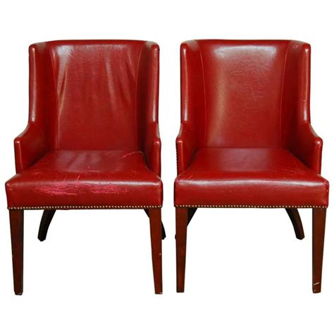 Pair Of Vintage Red Leather Library Chairs At 1stdibs