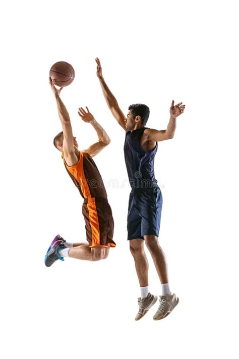 Full Length Portrait Of Two Young Men Professional Basketball Players