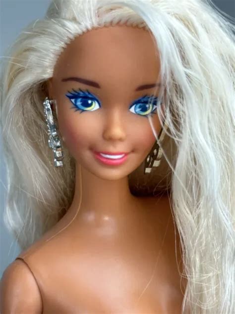 Vintage Nude Barbie Doll Long Platinum Curly Hair Yellow Blue Eyes Ooak Picclick