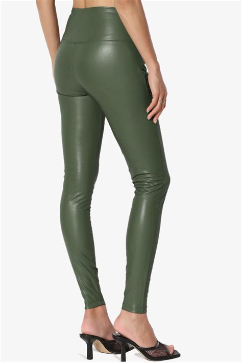 sexy stretchy faux leather leggings wide high waist tight skinny pants themogan