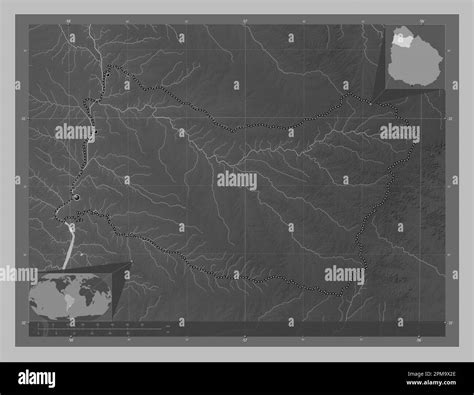 Salto Department Of Uruguay Grayscale Elevation Map With Lakes And