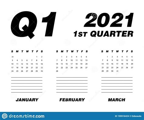 First Quarter Of 2021 Dates Month Calendar Printable