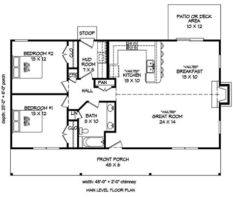 The best small country style houseplans with. 2 Bedrm, 1200 Sq Ft Cottage House Plan #196-1010