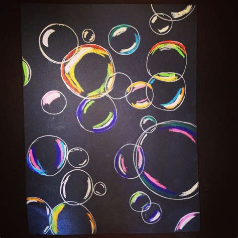 He used markers and chalk with a clear coad over the chalk. Another Pinterest idea completed! Chalk drawing of bubbles ...