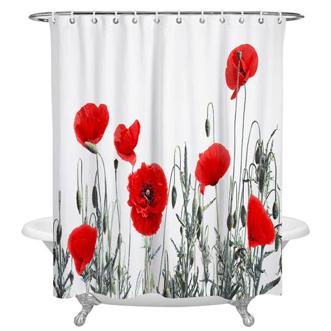Poppy With Red Flowers Shower Curtain Decorative Waterproof Polyester
