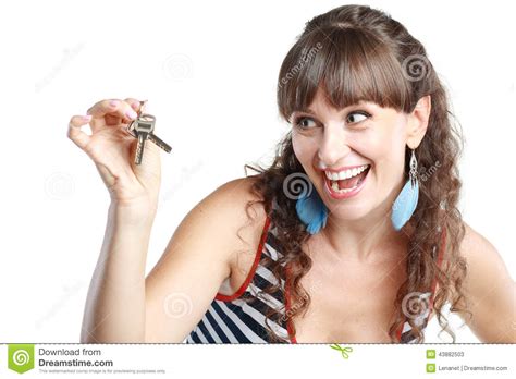Woman Showing Keys Stock Image Image Of Give Hold Estate 43882503