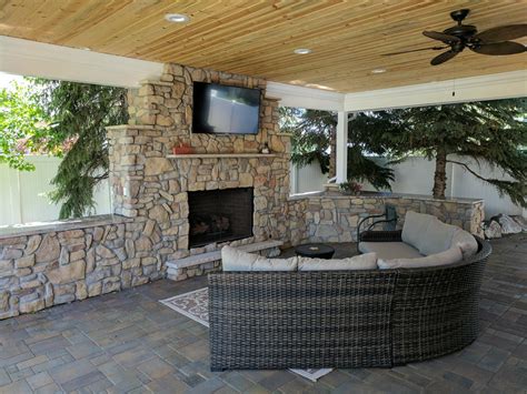 Ogden Outdoor Fireplace With Tv Transitional Patio Salt Lake City