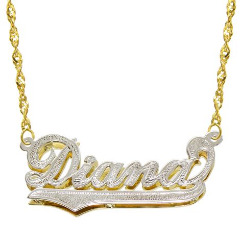 14k Two Tone Gold Personalized Double Plate 3d Name Necklace Etsy