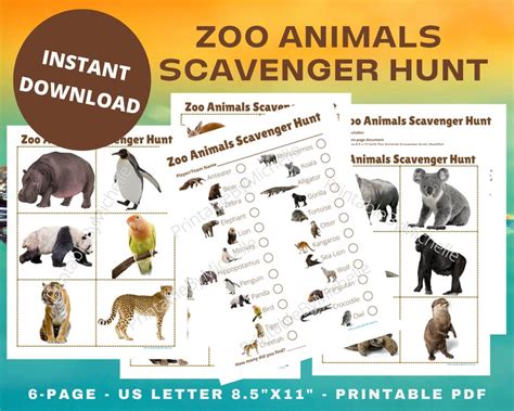 Zoo Animals Scavenger Hunt Printable Instant Download Etsy Israel