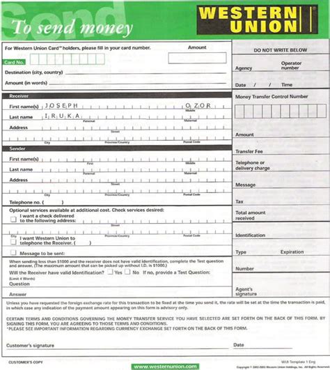 Fees are higher when currency must be exchanged for the money transfer. Western Union Form to Send Money | Send money, Western ...