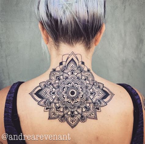 Neck Back Mandala By Andrea Revenant Traditional Tattoo Colours