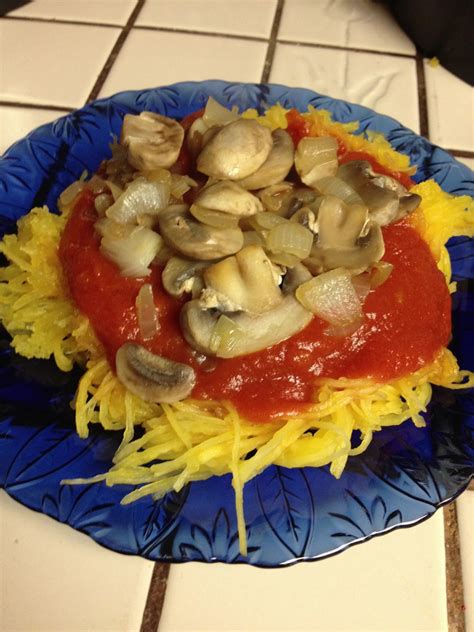 The Pudgy Pomegranate Spaghetti Squash Marinara With Mushrooms