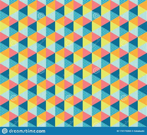 Vintage Punchy Color Hexagon With Texture Seamless Pattern Stock