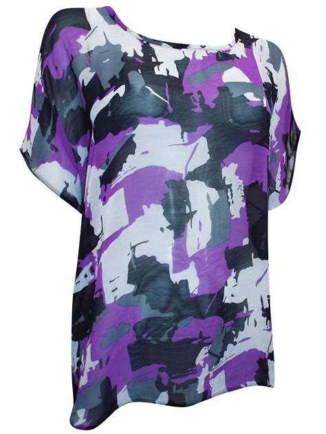 Zuri Zuri Purple Abstract Printed Short Sleeve Chiffon Top Size