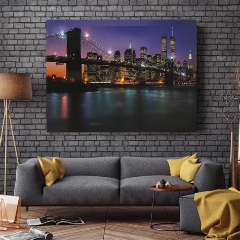 Led Lighted The Brooklyn Bridge Light Canvas Print Pictures Light Up